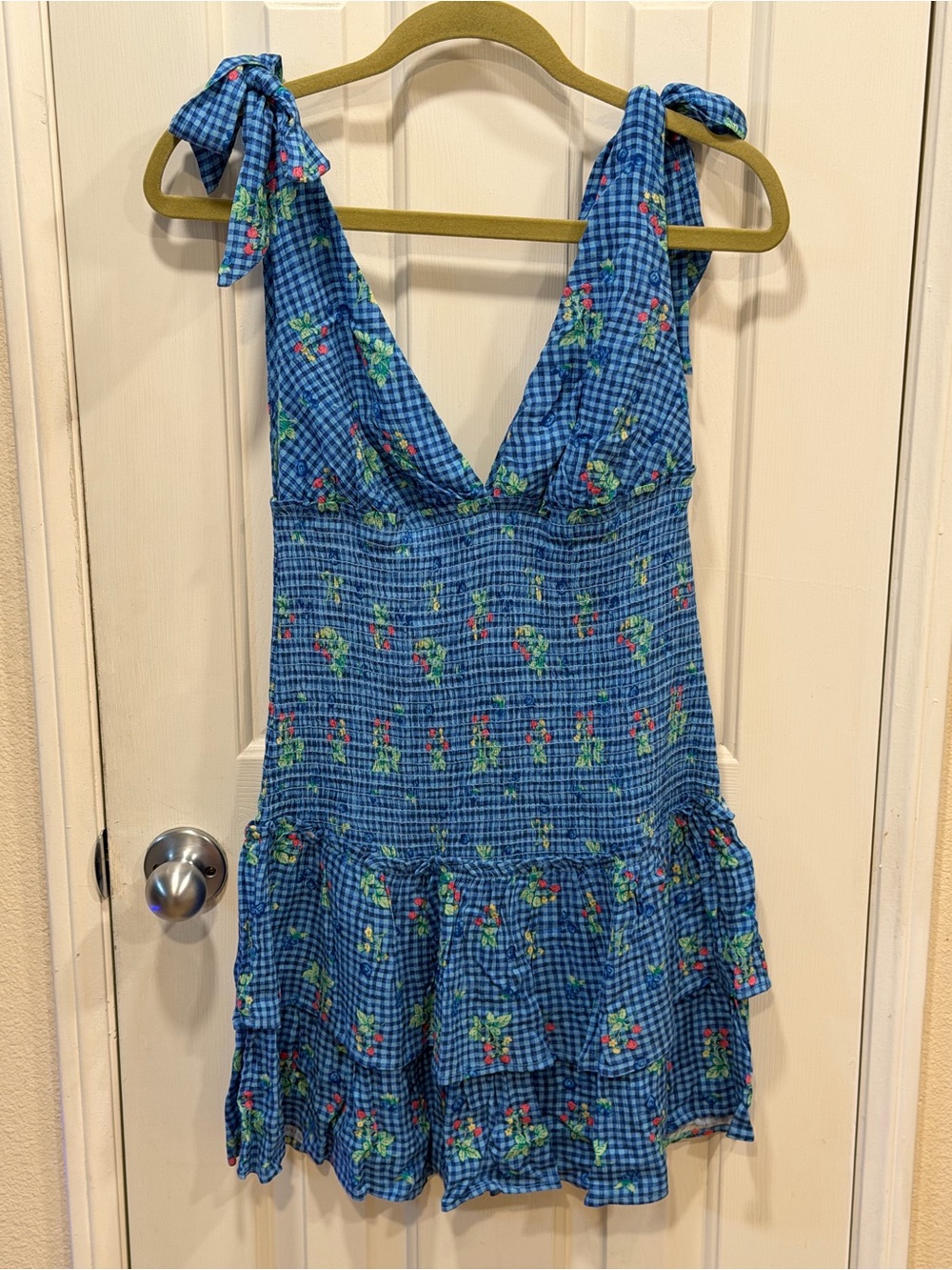 wild fable Blue Gingham Floral Smocked Sundress